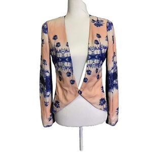 Finders Keepers Jacket Pink Navy Palm Tree Scene Size XS